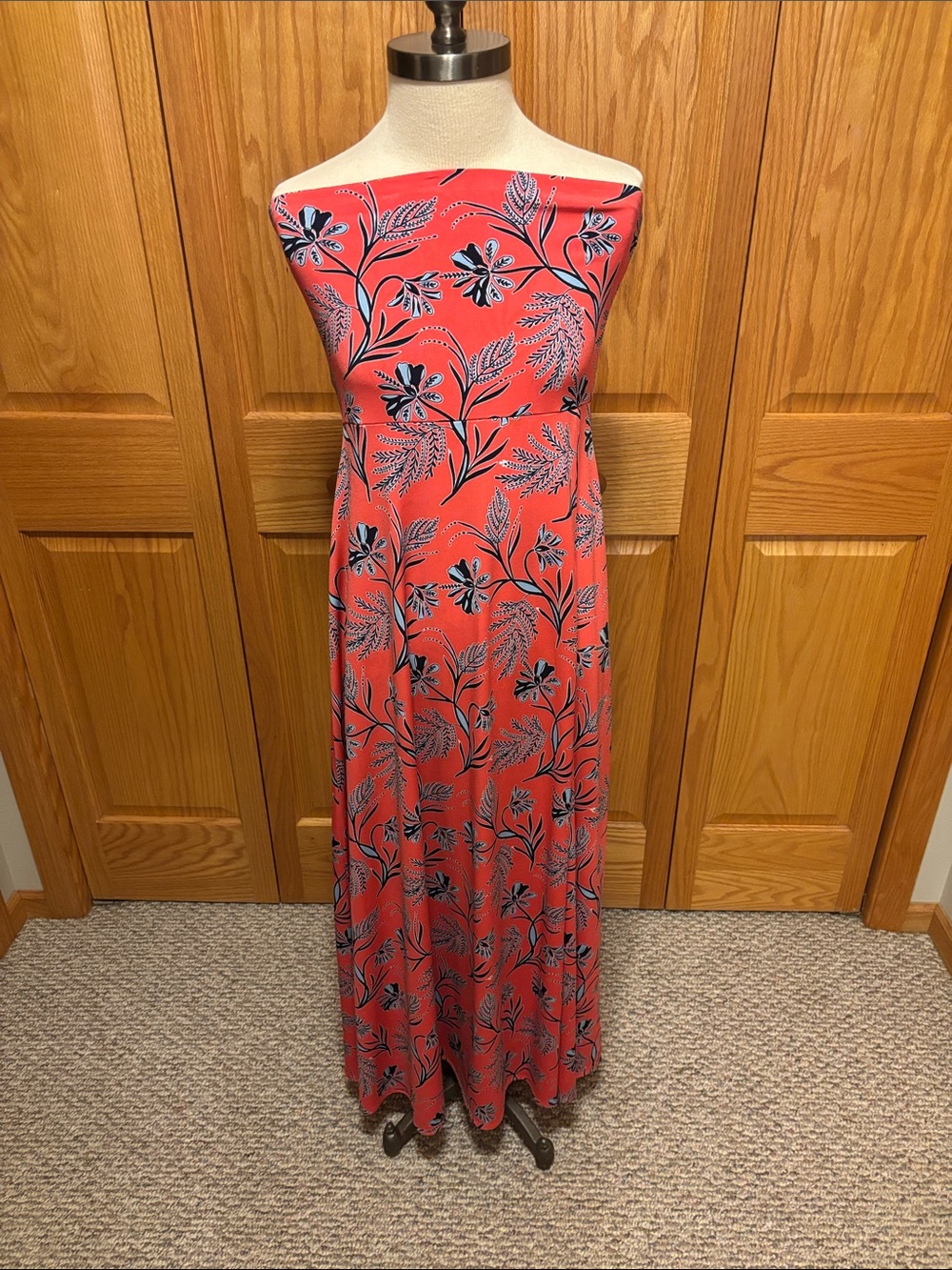 Banana Republic Coral Maxi Dress with Navy Floral Print